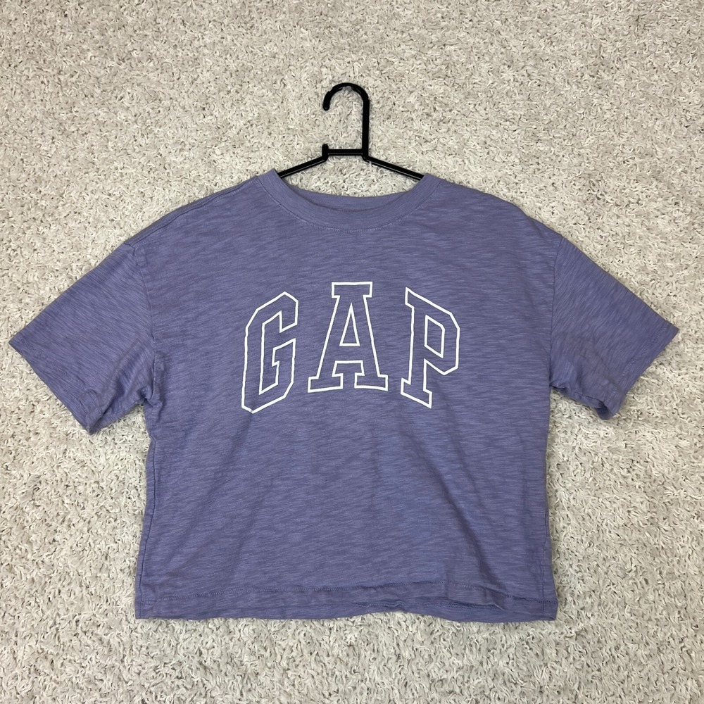 GAP Teen Oversized Cropped Tee Shirt Girls 14-16 Purple Spell Out Casual Basic